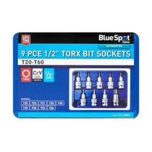 Blue Spot Tools 9 PCE 1/2" Torx Bit Sockets (T20-T60)